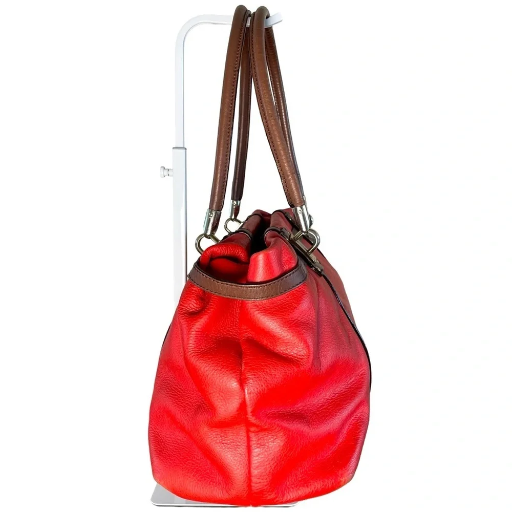 Kate Spade Pebbled Leather Satchel Red Brown Trim Medium